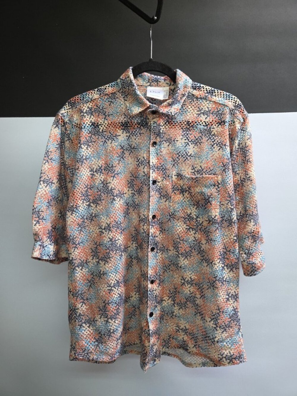 DIOR MEN mesh Geometric Patch Shirt, Large